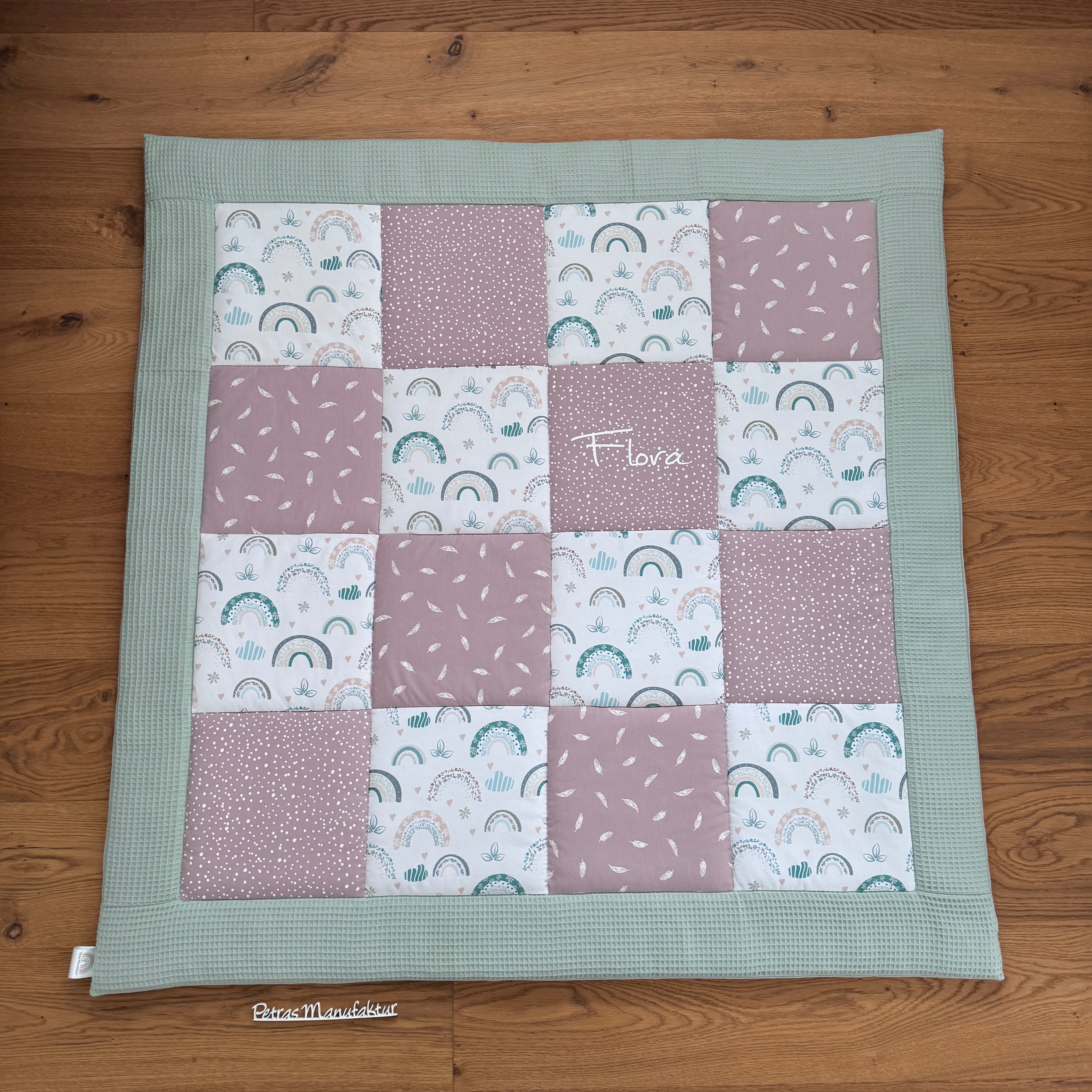 Krabbeldecke "Regenbogen pastell“ mit altrosa